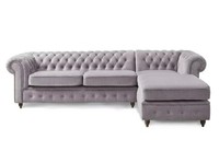 Graues L-FöRmiges Ecksofa Gestepptes Stoffsofa Chesterfield WohnzimmermöBel