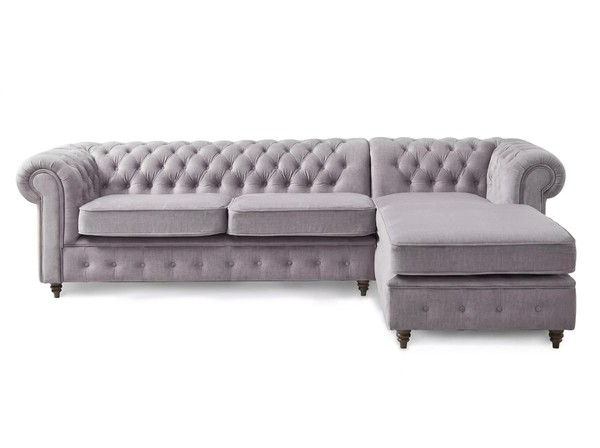 Graues L-FöRmiges Ecksofa Gestepptes Stoffsofa Chesterfield WohnzimmermöBel-image