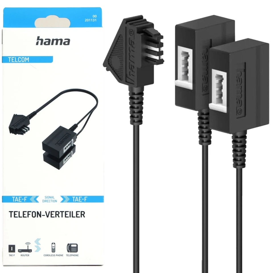 Hama TAE-Verteiler TAE-F zu 2x TAE-F Splitter 1:2 Y-Kabel Adapter Telefon-Kabel