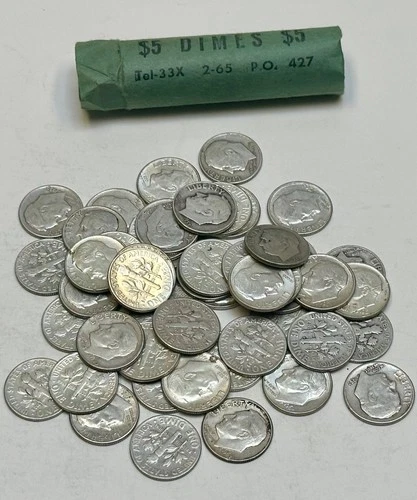 1 Roll of (50), Roosevelt Silver Dimes, Mixed Dates Good Condition Free Shipping