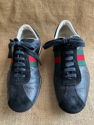 Gucci 138732 Black Leather & Suede Green Red Stripe Sneakers US 6 | EU 36 G