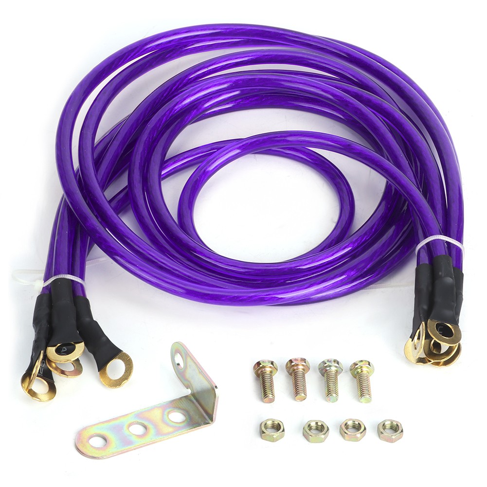 Purple 5-Point Car Grounding Wire Strengthened Ground Cable System Kit