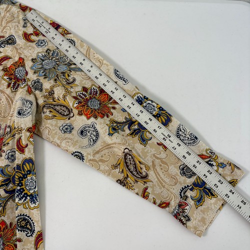 Catherines Oberteil mit Knopfleiste Größe 2X hellbraun orange Blumenmuster Baumwolle Rollriegelärmel - Bild 7 von 13