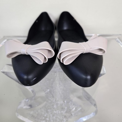 Melissa Shoes Womens Size 6 Black Beige Bow Flats Jelly Ballet Logo Slip On - Picture 12 of 15
