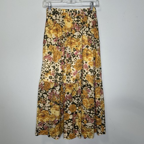Ba&Sh Damen Maxirock Aquarell Tagebuch Blumen Stufen Ocker Print XS - Bild 1 von 15