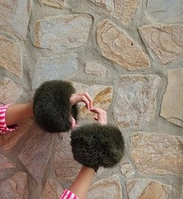 Genuine Green Fox Fur Cuffs,Real Fur Wrist Cuffs, Soft Fluffy Women,Fox Cuffs