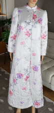 Vintage 80s Quilted Floral Robe Pockets Silky Housecoat Cottage Core