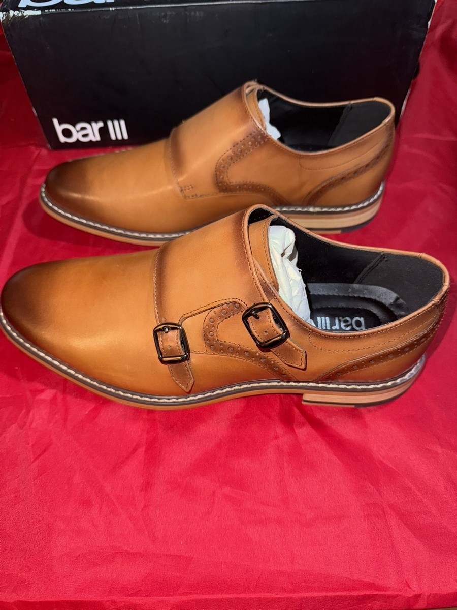 Men's Bar III Jesse Leather Monk-Strap Oxford Tan Dress Shoes (US
