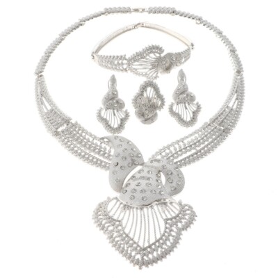 Silver Tone Silver Plated Metal Necklace Bracelet Earring Set HQX476-SIL