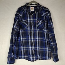Levi Strauss Men's Classic Western Plaid Flannel Button Up Shirt in Blue Large