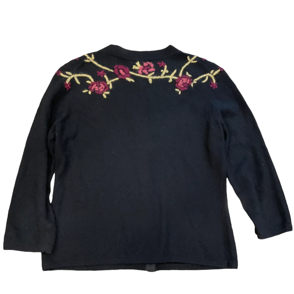 Cárdigan Suéter Lord & Taylor PM Context Negro Púrpura Rosa Floral Mascota Mediano Foto 4 de 4