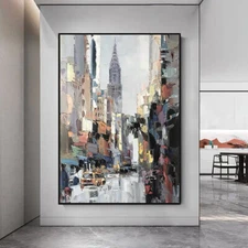 Handmade Oil Painting Abstract Art Oil On Canvas City Modern Wall Decor Painting