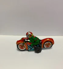 Vintage "Modern Toys" Japan Pressed Tin Toy Red Racing Motorcycle