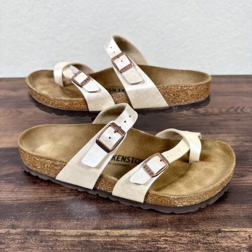 Birkenstock Birko-Flor Loop Sandals Sz 38 US 7 Graceful White Pearl Light Wear