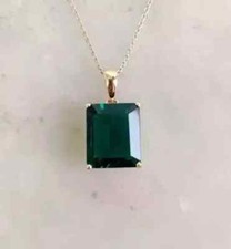 Natural Green Emerald 4Ct Emerald Cut Wedding Pendant 14K Yellow Gold Plated