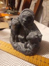 Wolf Original Canada Inuit girl with Husky dog and puppy Sculpture Figurine 