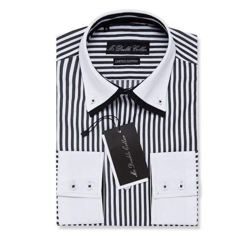 MENS BLUE ITALIAN PINSTRIPE SHIRT SMART CASUAL FORMAL DOUBLE COLLAR LONGSLEEVE - Picture 5 of 15