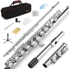 Eastar EFL-1 Closed Hole 16 Key Flute Nickel with Cleaning Kit Stand Case Gloves