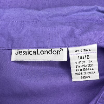 SIZE 14/16 VINTAGE JESSICA LONDON PURPLE BUTTON FRONT TOP 3/4
