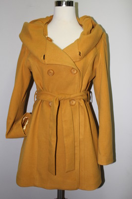 NEW D'She Kaban Gold Fits sz 10 Double Breast Hood Oversize Collar BeIt Jacket 