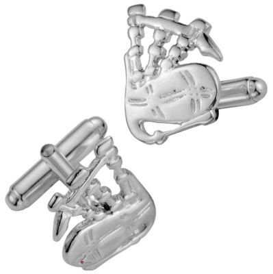 Cufflinks in Sterling Silver with Scottish Bagpipes in Open Design