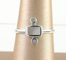 .925 Sterling Silver Mother of Pearl Ring Cute Boho Hippie Shell Inlay sz 6.5