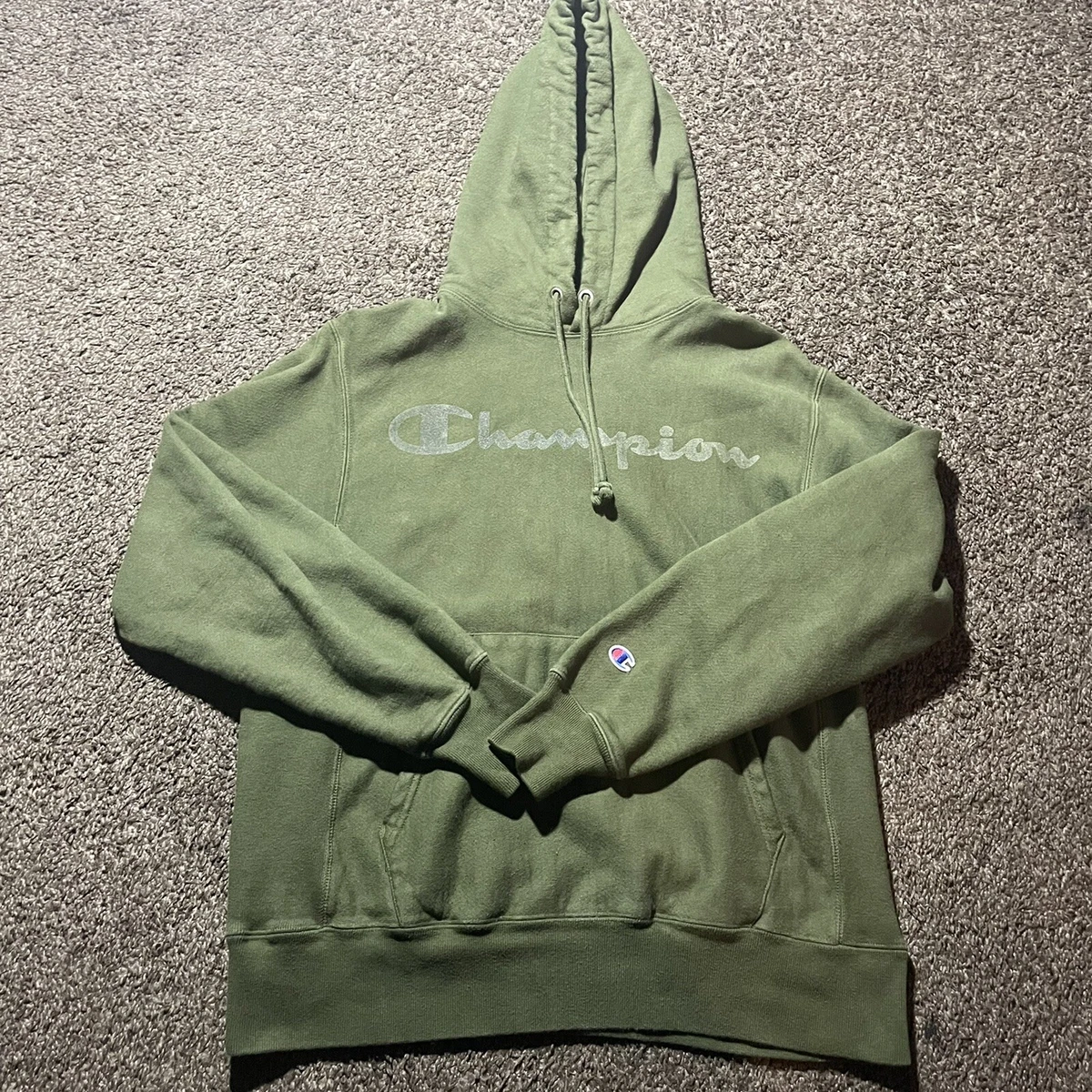 kompliceret Gud tømrer Olive Green Champion Reverse Weave Spell-out Sweatshirt Hoodie Sz M | eBay