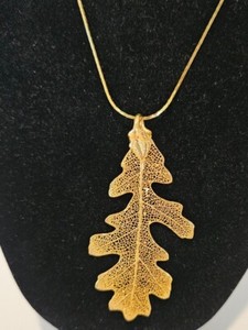 Authentic Vintage Gold Plated Oak Leaf Pendant ~ 3.25" On 17.5" Chain ~ EUC