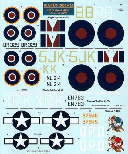 Icarus 1/72 decal Greek WWII Allied Aces - Supermarine Spitfires #72017 Icarus 1/72 decal Greek WWII Allied Aces - Supermarine Spitfires #72017