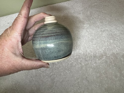 Glazed Pottery Soap Lotion Dispenser Blue Handmade - Picture 5 of 9