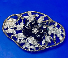 Vintage delicate See-Trough Rhinestone Accented Flower Floral Theme Belt Buckle