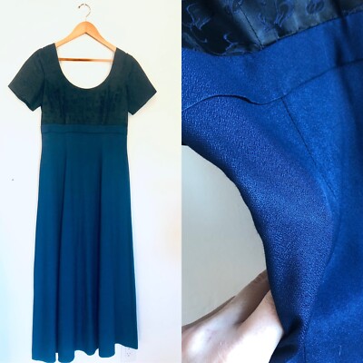 VNTG 90s Y2K Blue Empire Waist Floral Formal Prom Dress Wet Shiny Shimmer  Sz 12 | eBay