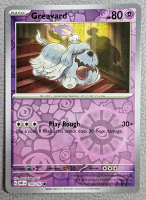 Greavard Reverse Holo NM OBF 100/197 Obsidian Flames Pokemon Card | eBay