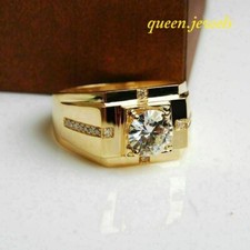 Round Cut 3.10CT Lab Created Diamond Men's Wedding Ring 14K Yellow Gold Finish