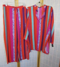 NWT Natori Colorful Striped 100% Polyester Pant Suit Set Women's Size XL *FLAW*