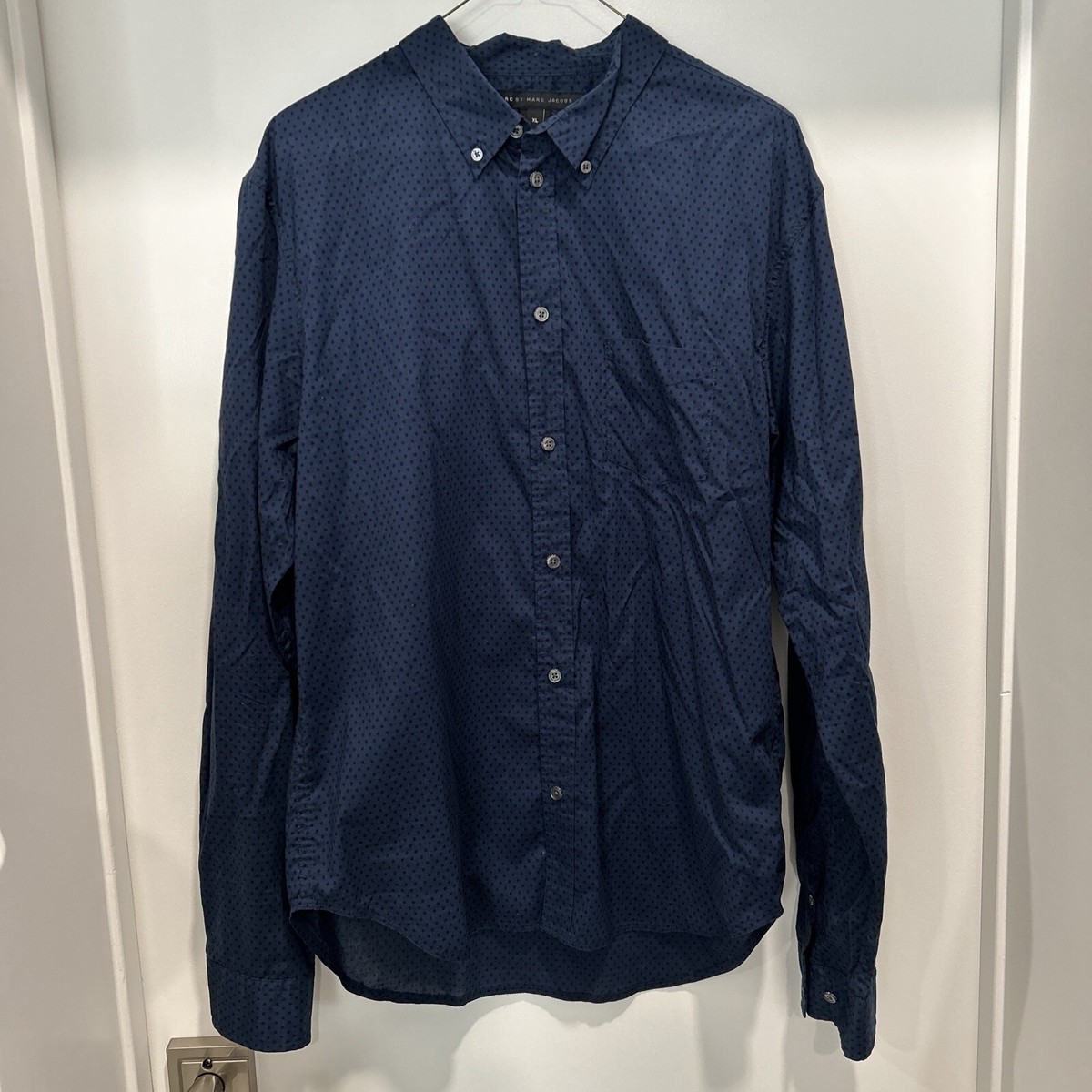 marc jacobs dress shirt MARC By Marc Jacobs Navy Blue Polka Dot Slim Fit Dress Shirt XL