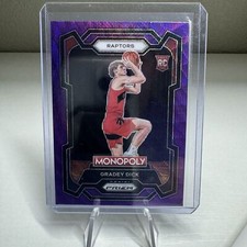 2023-24 Panini Prizm Gradey Dick Rookie Card Purple Wave Monopoly Raptors #84