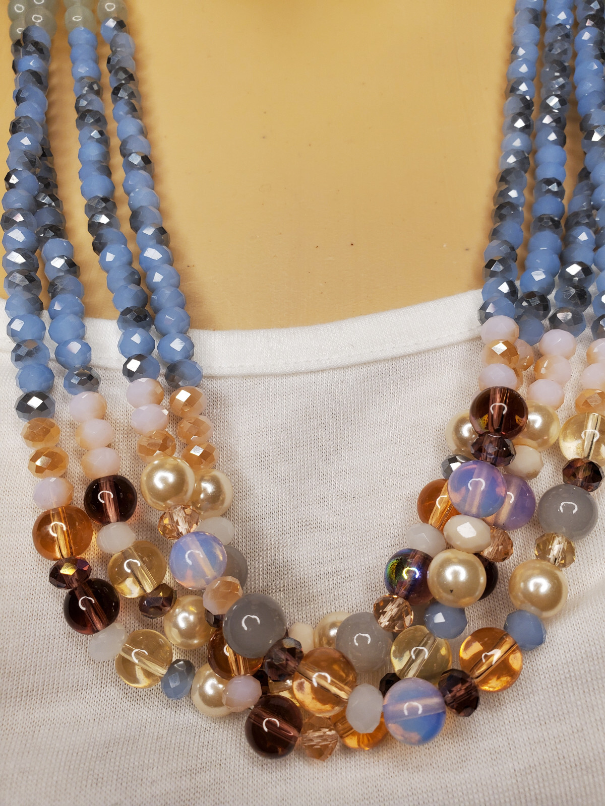 Signed - Talbots Multi Strand Blue Theme Glass & … - image 5