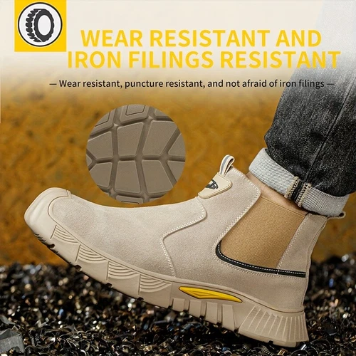 Herren Stahlkappe Arbeit Sicherheitsstiefel Rindsspaltleder Obermaterial Schweißen Funkenfrei - Bild 10 von 18
