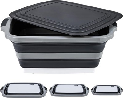 TANOSHII 3pc Collapsible BBQ Prep Tubs Lids Cutting Board