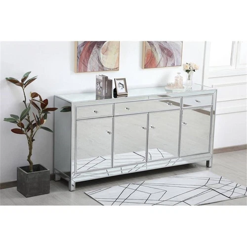 Elegant Decor Reflexion 72" Metal and MDF Mirrored Credenza in Antique Silver - Picture 8 of 8