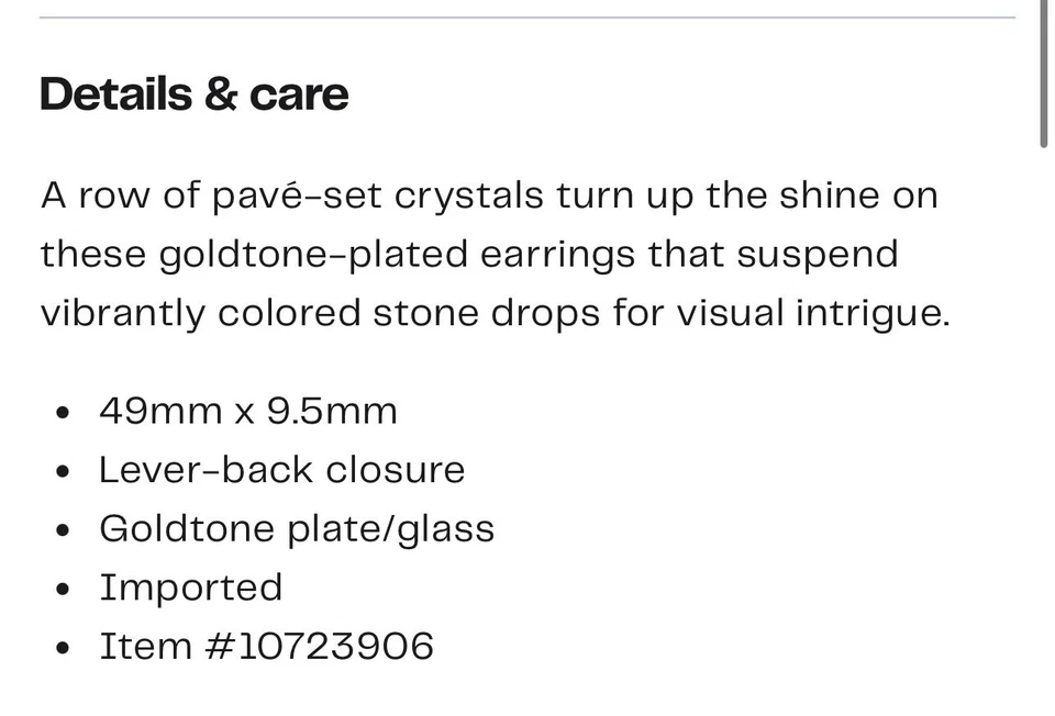 Pendientes colgantes Vince Camuto piedra súper reflectante/oro/vidrio  Foto 4 de 4