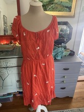 Old Navy Orange Ruffled Tiered Sundress with Silver Sequins Embroidered L VGUC