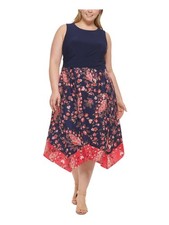 VINCE CAMUTO Womens Blue Sleeveless Jewel Neck Midi Hi-Lo Dress Plus 22W