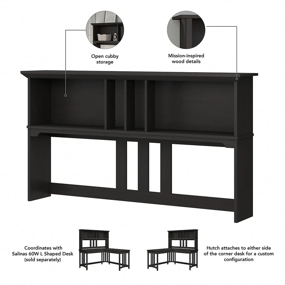Salinas 60W Hutch for L Shaped Desk in Vintage Black - Image 3 of 4