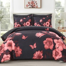 DHSFKBE Floral Comforter Set Queen Size 7 Piece Black Bed in a Bag Elegant Flowe