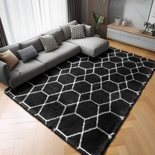 Area Rugs for Living Room Bedroom, 5x8 Washable Fluffy Black and White Rug,