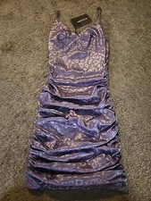PrettyLittleThing Strappy Leopard Print Ruched Bodycon Dress, Lilac Size 0 Lined