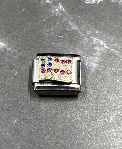 Vtg Y2K Genuine Nomination Rhinestone American Flag Composable Link Charm
