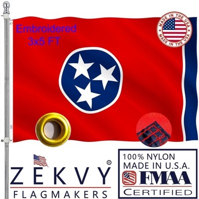 Embroidered Tennessee Flag 3x5 Outdoor  - Double Sided Heavy Duty Vivid Color...